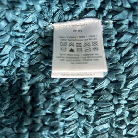 Rotate Birger Christensen Neeti Embroidered Logo Raffia Tote Shopping Bag Blue - Picture 7 of 7